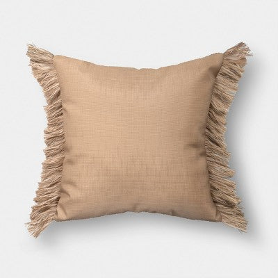 20"x20" Faux Natural Knit Fringed Pillow Tan - Threshold