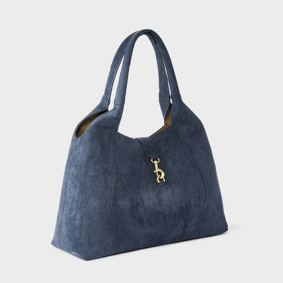 Faux Suede Slouchy Shoulder Tote Bag - A New Day Blue
