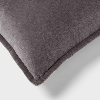 Velvet Reverse Oblong Dec Pillow Dark Gray - Threshold: Cotton Fabric, Indoor Square Shape, Sewn Seam Closure
