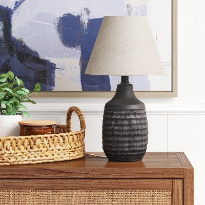 12.25"x5.25" Small Textured Ceramic Lamp Base Black - Threshold: Chic Raised Design, ETL Listed