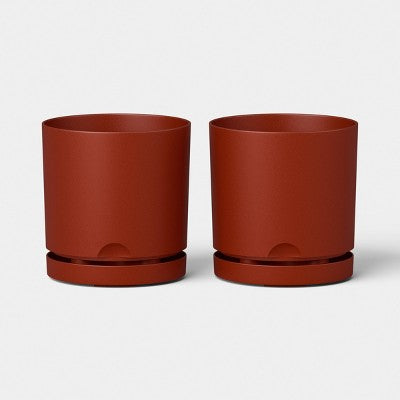 2pc Recycled Resin Indoor Outdoor Planter Pots Dark Red 4" - Room Essentials