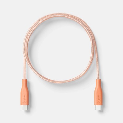 3' USB-C to USB-C Silicone Translucent Jelly Charging Cable - heyday Peach: Male-To-Male Connection
