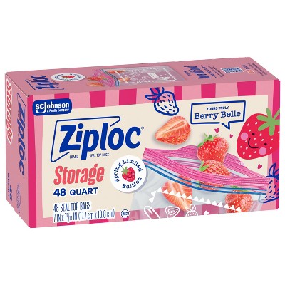 Ziploc Spring Berry Print Food Storage Quart Bags - 48ct: Seal Lock, Multipurpose, Snacks, Fruit and Vegetables