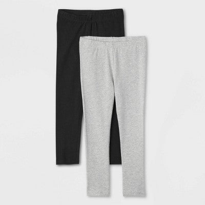 Toddler Girls' 2pk Leggings - Cat & Jack Black/Heather Gray 5T