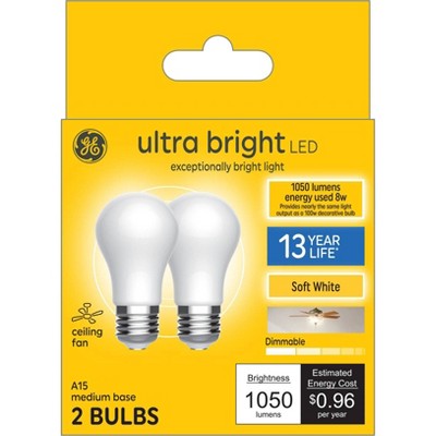 GE 2pk 100W Ultra Bright A15 LED Ceiling Fan Light Bulbs Soft White