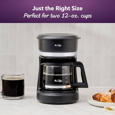 Mr. Coffee 5 Cup Switch Coffee Maker Black: Small Drip Coffee Machine, Electric, Paper Filter, 25 oz Capacity