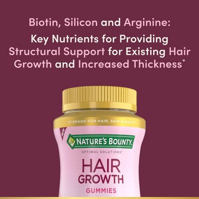 Nature's Bounty Optimal Solutions Hair Growth Gummies - Peach - 60ct: Vitamins for Healthy Hair, Gummy Multivitamins