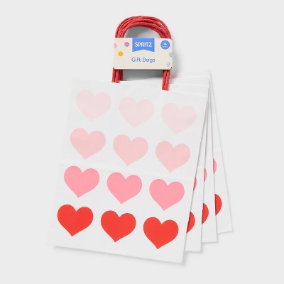 4pk Small Valentines Day Hearts Gift Bag White/Pink/Red - Spritz