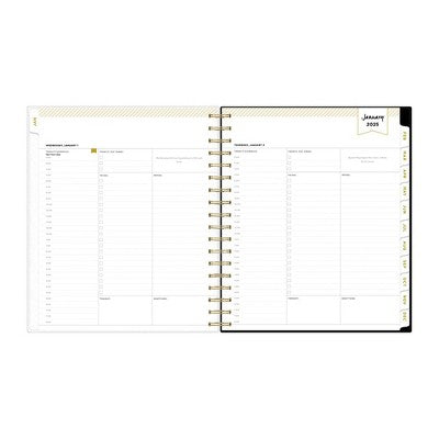 Day Designer 2025 Daily/Monthly Planner 10.16"x9.49" Wirebound Rugby Stripe Black: Adult Calendar, Tabs, Paper 8x10