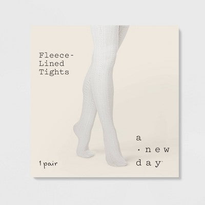 Women's Cable Fleece Lined Tights - A New Day Ivory S/M
