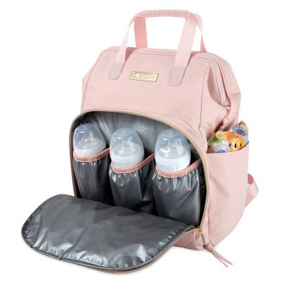 Baby Essentials Diaper Bag - Pink: Stylish Backpack, Polyester Material, Solid Pattern, Spacious Design