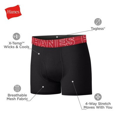 Hanes Boys' 5pk Moves Breathable Mesh X-Temp Boxer Briefs - Black XL: Tagless, Breathable, Moisture Wicking, 4-Way Stretch