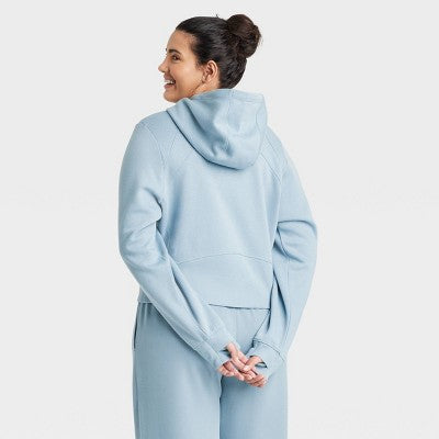 Women's Fleece Full Zip Hooded Sweatshirt Steel Blue Large