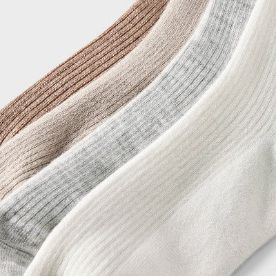 Women's Ultra Soft Everyday Rib-Knit 4pk Crew Socks - Auden Tan/Ivory/Heather Gray 4-10