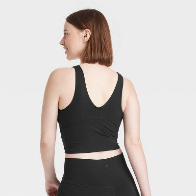 Women's Flex Light Support V Neck Cropped Sports Bra Black XS