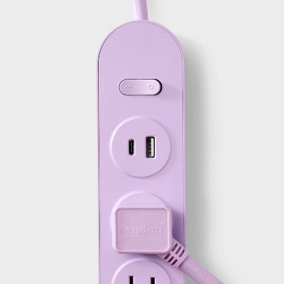 6' 4-Outlet Power Strip Extension Cord with USB and USB-C Ports Purple - heyday: Indoor Flat Extension Cord, 15A, 6ft