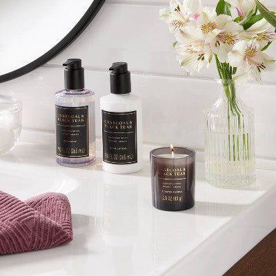 3pc Charcoal and Black Teak Personal Care Hand Soap and Lotion Candle Gift Set Light Purple - Threshold (LOCAL PICKUP ONLY)