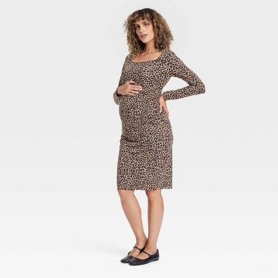 Long Sleeve Mini Knit Maternity Bodycon Dress M
