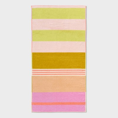 36"x72" Reversible Crosswoven Multi Striped Oversized Beach Towel Pink/Orange - Room Essentials