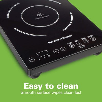 Hamilton Beach Induction Cooktop - Black: 1800W Electric Ceramic Smooth Top, 7 Settings, Countertop, 1 Burner