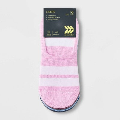 Women's 6pk Lightweight Varsity Striped Liner Athletic Socks - All In Motion Assorted Colors 4-10