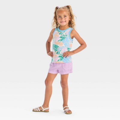 Toddler Girls' Palm Printed Tank Top Shirt - Cat & Jack Cream 5T