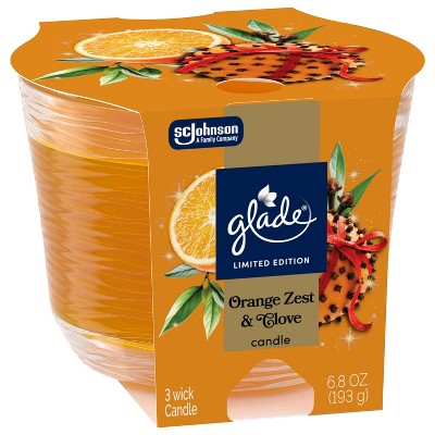 Glade 3 Wick Holiday Scented Christmas Candle for Stocking Stuffers - Orange Zest & Clove - 6.8oz