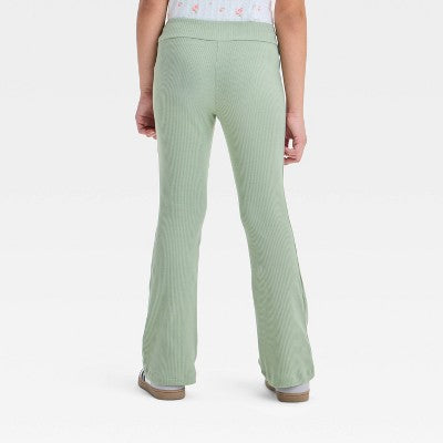 Girls' Ribbed Flare Leggings - Cat & Jack Light Olive Green M
