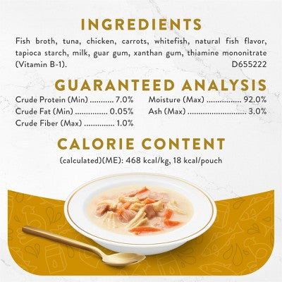 Purina Fancy Feast Broths Lickable Creamy Gourmet Wet Cat Food Complement with Tuna, Chicken & White Fish In Creamy Broth - 1.4oz