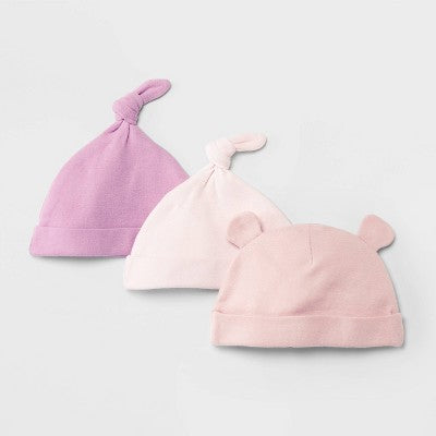 Baby Girls' 3pk Cotton Hats - Cloud Island Pink 0-6M