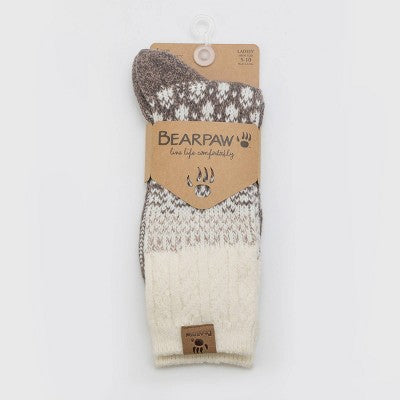 Bearpaw Boot Crew Socks Fairisle & Cable Color 1pk - Black Coffee