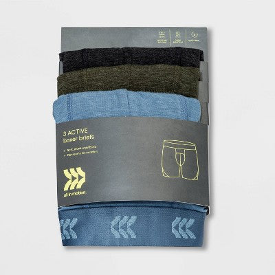Men's All Day Active 3pk Boxer Briefs - All In Motion Black/Olive Green/Blue S
