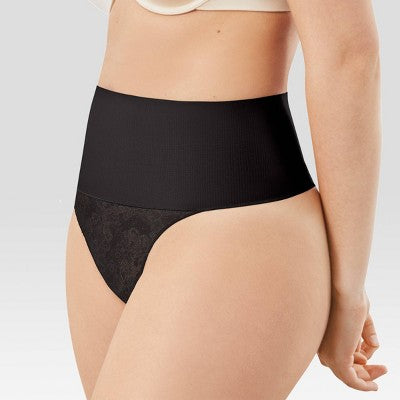 Maidenform Self Expressions Women's Tame Your Tummy Thong SE0049 - Black L