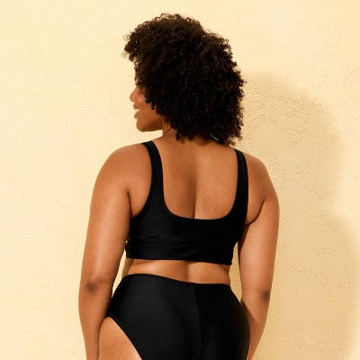 Women's Scoop Neck Longline Bikini Top - Shade & Shore Black S