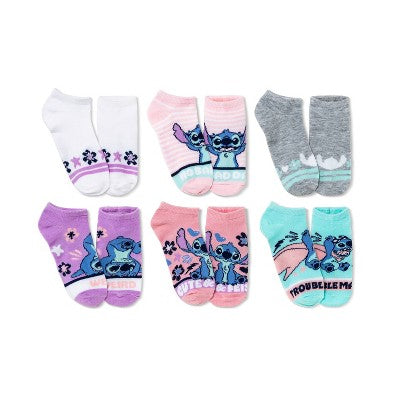 Girls' Lilo & Stitch 6pk No Show Socks - Pink XS/S