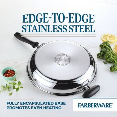 Farberware Reliance 12" Stainless Steel Open Skillet: Dishwasher-Safe, Phenolic Handle, Electric & Gas Compatible