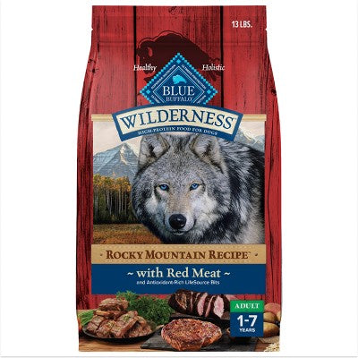 Blue Buffalo Wilderness Rocky Mountain Recipe High Protein Natural Adult Dry Dog Food Red Meat with Grain - 13lbs