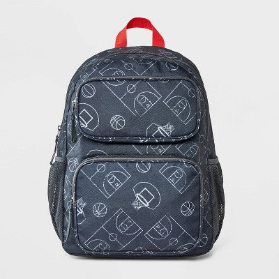 Boys' 16" Two Pocket Basketball Printed Backpack - Cat & Jack Charcoal Gray