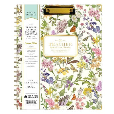 Day Designer Weekly/Monthly Wirebound Teacher Lesson Planner Clipboard 8.5"x11" Hardcover Butterfly Garden