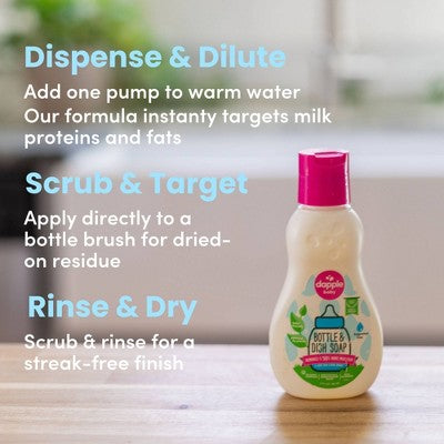 Dapple Bottle & Dish Soap - Fragrance Free - 3 fl oz: Hypoallergenic, Paraben-Free, Sulfate-Free, Dye-Free
