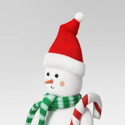 Santa Snowman Fabric Christmas Figurine Holding Candy Cane - Wondershop