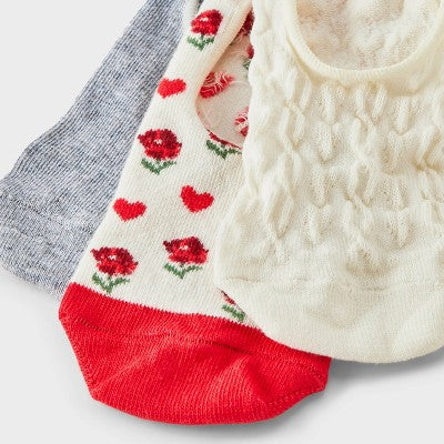 Women's Heart & Flowers Liner Socks - A New Day Red Mix