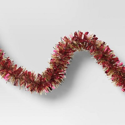 10' Christmas Tinsel Garland Mega Wide Cut Pink and Narrow Gold - Wondershop
