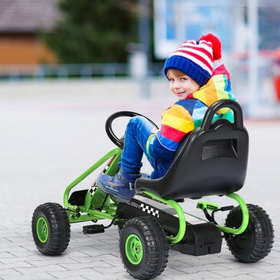 Costway Kids Pedal Go Kart 4 Wheel Ride On Toys w/ Adjustable Seat & Handbrake Green (LOCAL PICKUP ONLY)