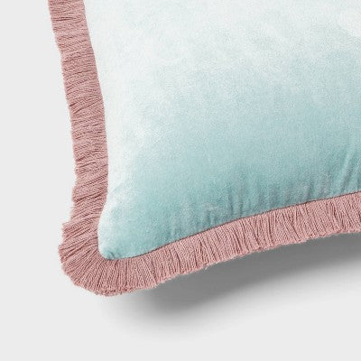 Velvet Contrast Fringe Dec Pillow Square Light Teal Blue/Pink - Threshold