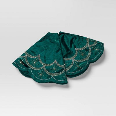 48" Christmas Dia Art Deco Embellished Soft Velvet Tree Skirt Green - Wondershop