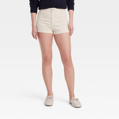 Women's High-Rise Sailor Denim Shorts - Cream Striped 4