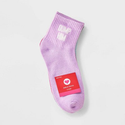 Women's Valentine's Day Ribbed 5pk Ankle Socks - Lavender 4-10