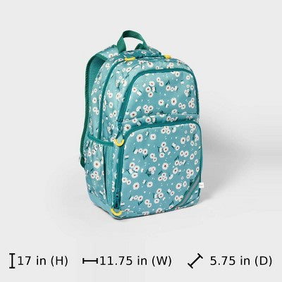 Kids' 17" Everyday Classic Backpack - Cat & Jack Mint Daisy: Floral Design, Ages 5-10
