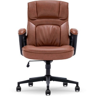 Style Hannah Office Chair Bonded Leather Comfort Cognac - Serta: Ergonomic Lumbar Support, Adjustable Height (LOCAL PICKUP ONLY)